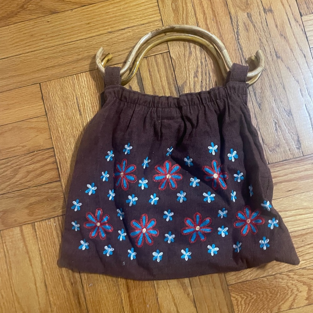 Embroidered Brown Tote Bag with Floral Design